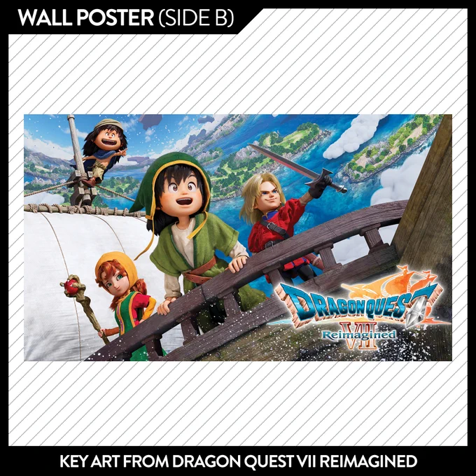 Side B of the double-sided wall poster included with print copies of Nintendo Force Magazine's 83rd issue. Key art from Dragon Quest VII Reimagined is featured.