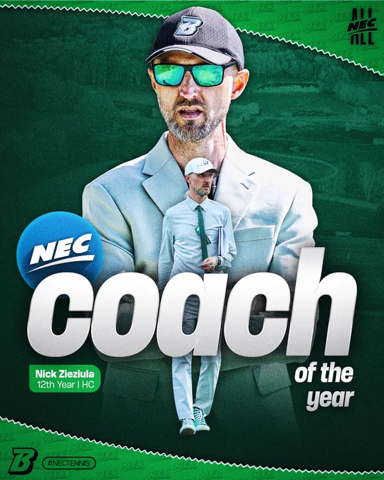 Binghamton's Nick Zieziula is the 2026 NEC Men's Tennis Coach of the Year