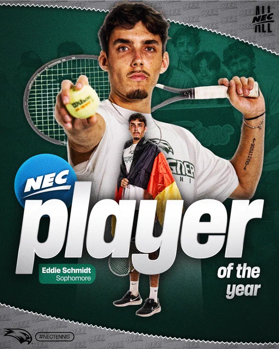 Wagner sophomore Eddie Schmidt is the 2026 NEC Men's Tennis Player of the Year
