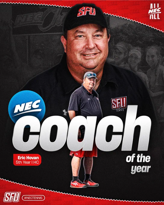 Saint Francis head coach Eric Hovan is the 2026 NEC Women's Tennis Coach of the Year