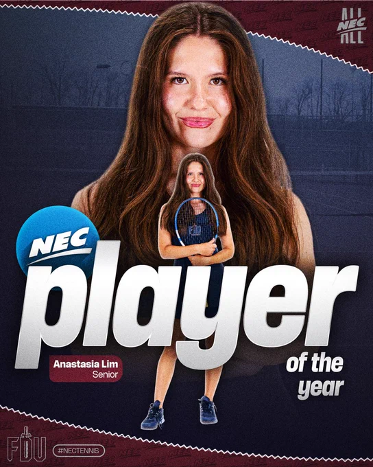 FDU senior Anastasia Lim is the 2026 NEC Women's Tennis Player of the Year