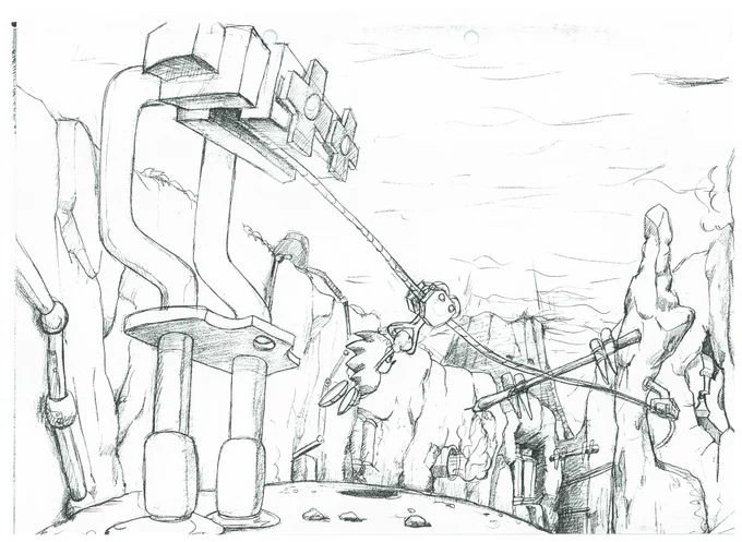 Sonic Adventure concept art. Sonic is going weeeeee on a zipline!