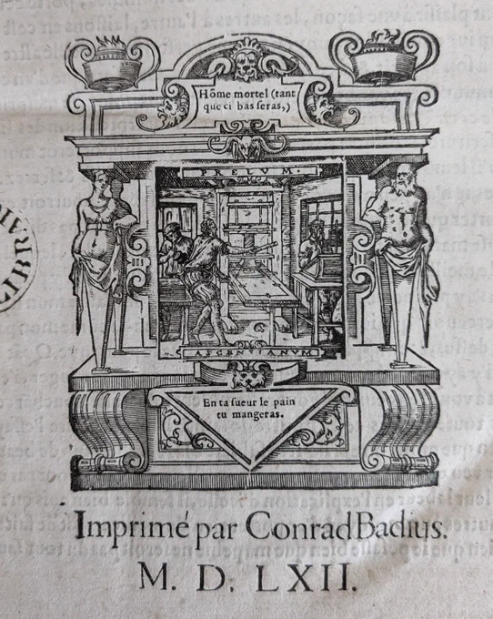 Detail of printer's mark from the title page of Commentaires sur les Epistres de l'Apostre S. Paul by Jean Calvin