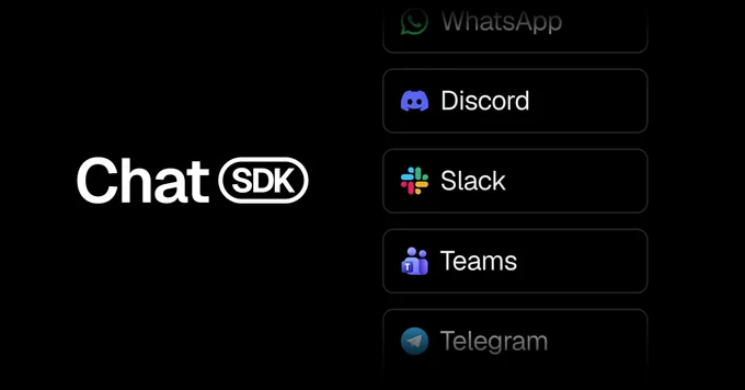Chat SDK logo with platform icons for WhatsApp, Discord, Slack, Teams, and Telegram