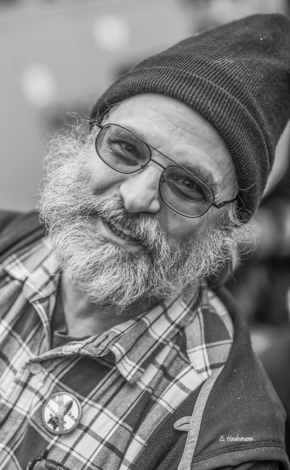 Ever the dedicated activist, John is shown here staffing the War Resisters League literature table following the April 2015 antinuclear weapons march from Union Square to Dag Hammarskjold Plaza across from the United Nations. (photo by Ed Hedemann)