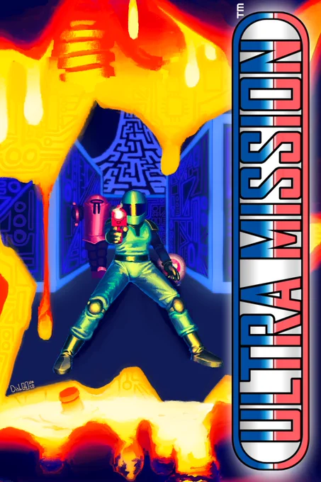 Cover art for the video game, Ultra Mission, featuring art from Dix-Neuf; cover art is in a vertical orientation