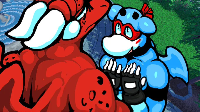 Bates looking down on Joe in a screenshot from Oh So Hero!, what'll ensue will be a test of both might, and stamina~