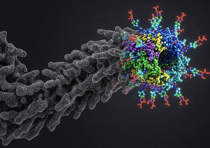 Tubular Mastigonemes decorated by glycans on the outer surface.