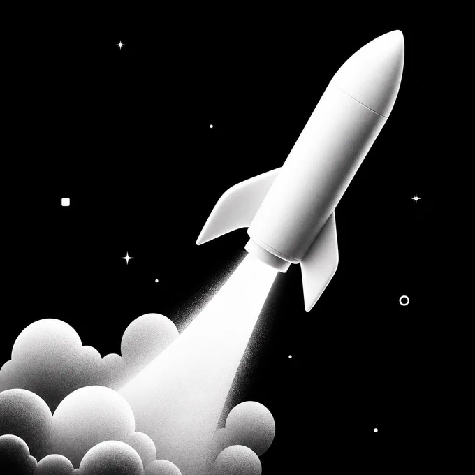 White rocket taking off in a starry night
