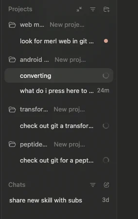 A project management interface displays various tasks, focusing on converting Merl applications for Android and web platforms.