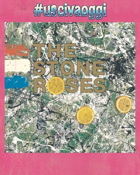 Copertina dell'album di debutto dei "The Stone Roses". Lo sfondo è un dipinto astratto in stile Pollock con schizzi di vernice verde, bianca e nera. Tre strisce di colore rosso, bianco e blu sono dipinte sul lato sinistro. Tre fette di limone tagliate a metà sono posizionate sopra la trama astratta. Al centro, il nome della band "THE STONE ROSES" è scritto in grandi lettere maiuscole color oro con un contorno nero.