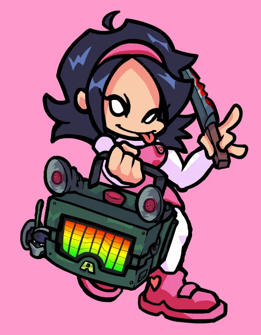 This is Nene's full intended design, for ease of animating we use a slightly less complex speaker design, but this is what she will look like in official art. 