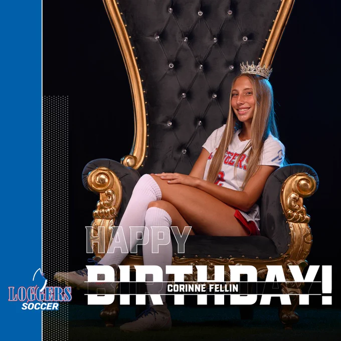 Birthday graphic for Corinne Fellin, featuring gold throne and crown.