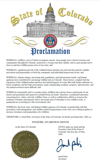 Image of wildfire awareness month proclamaiton