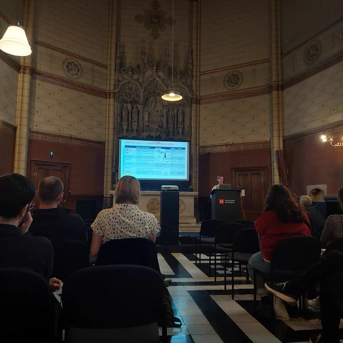 Ms. Ilse Heyvaert (University of Antwerp) presenting “Introduction to Intellectual Property” during the Workshop on innovation, collaboration with industry and career perspective outside academia at Universiteit Antwerpen – Stadscampus,