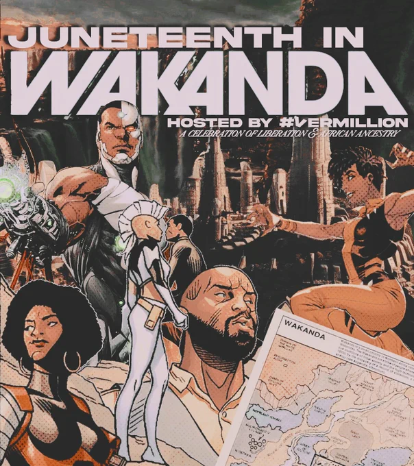 JUNETEENTH IN WAKANDA, hosted by vermillion.  a celebration of liberation & african ancestry. 

dearest reader, 

you have been formally invited to the annual celebration of juneteenth, hosted by vermillion’s misty knight. this year's observance will take place in wakanda, east africa, which the royal family & people of wakanda have oh-so-graciously offered. a strong turnout in supporting the wakandan people’s beautiful home & the multiverse’s diverse afro-caribbean cultures attending this four-day-long event would be much appreciated. 

 the purpose of this event is to shine the spotlight on the black writers within the roleplay community, as they are so often forgotten, ignored, and mistreated. all, including non black characters & writers, are welcome to attend and participate, given that they show respect both for the admins and characters within this event, and for what juneteenth stands for BEYOND this event.  — continued in next image.