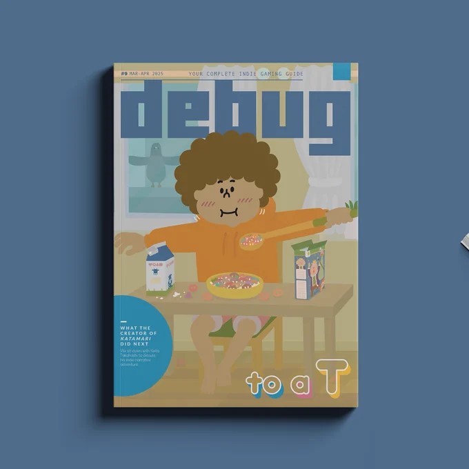 Front cover of Debug magazine issue 9, featuring artwork from Keita Takahashi’s “to a T”