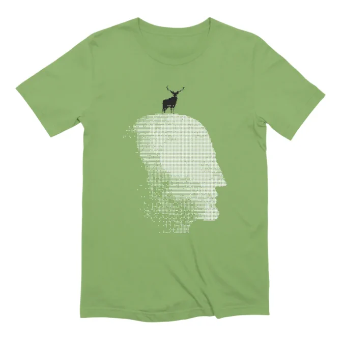 Minimal utopia themed t-shirt in avocado green color, soft fabric streetwear design with clean aesthetic and modern casual style.