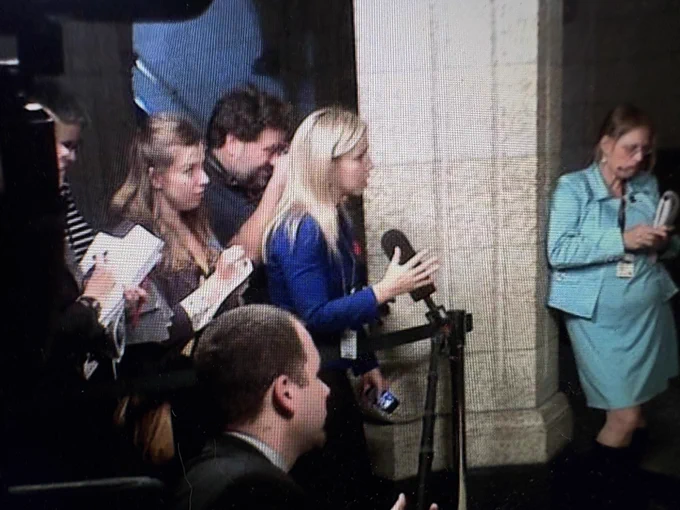 Myself during a scrum, the Harper years, Ottawa.
