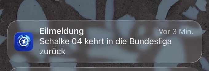 Eilmeldung der Tagesschau dass Schalke in Bundesliga zurückkehrt