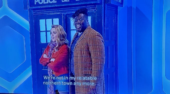 An image from SML UK of Aimee Lou Wwood (left) and Hammed Animashaun pretending to be the Doctor and his assistant. 