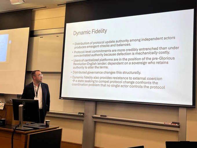 Eric Alston presents at Stanford Law on attaining "Dynamic Fidelity" of protocolized commitments in network-coordinated contexts