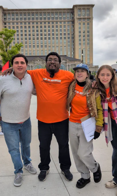 Awesome Money Out Of Politics folks at Detroit May Day at Michigan Central Station 