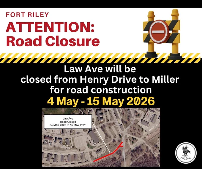 #KnowBeforeYouGo\nAttention Road Closure Graphic\nLaw Ave will be closed from Henry Drive to Miller for road construction. 4 May -15 May. 