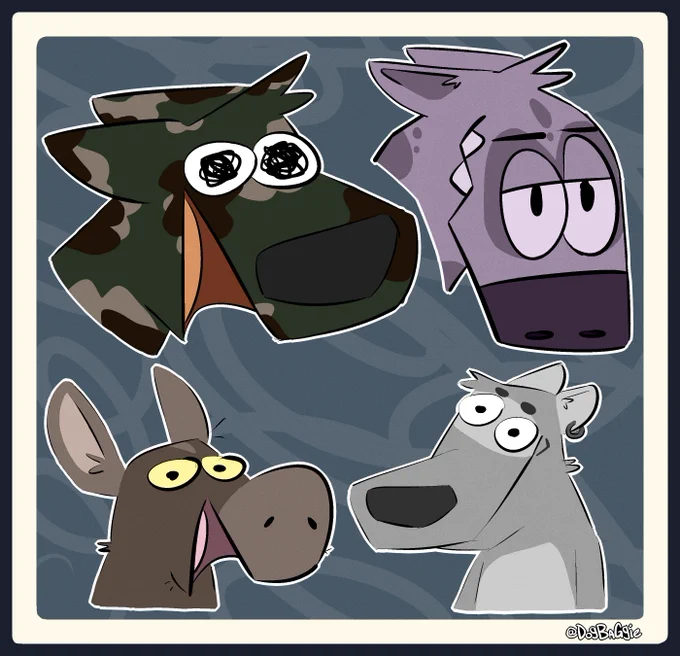 Here's a few random doodles of some critters! There seems 2 canines, a donkey, & a familiar ferret! Hope they're all getting along with each other! Maybe they can grab a bite to eat sometime?!?!