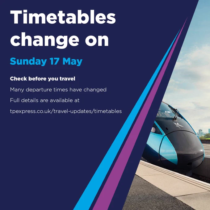 Image that says 'Timetables change on Sunday 17 May'