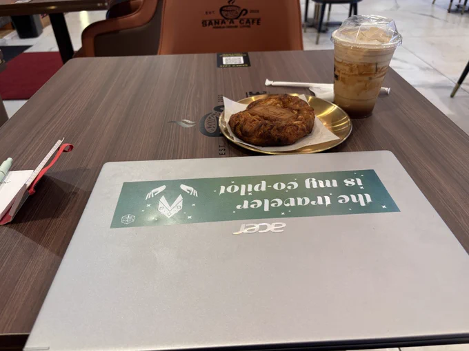 Laptop on cafe table