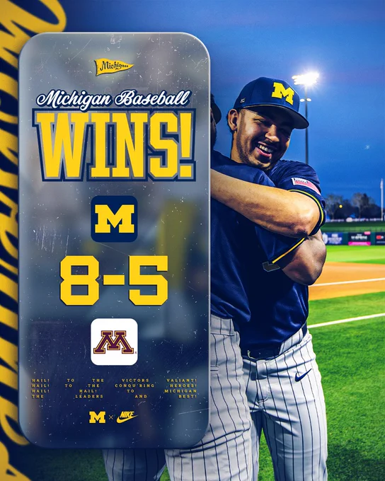 Michigan Wins 8-5 over Minnesota