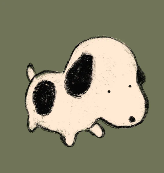 doodle of white dog with black spot