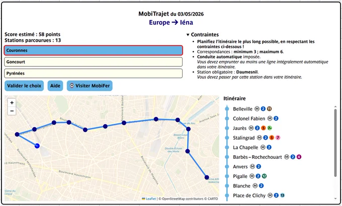 Capture d'écran de l'interface de jeu mise à jour.