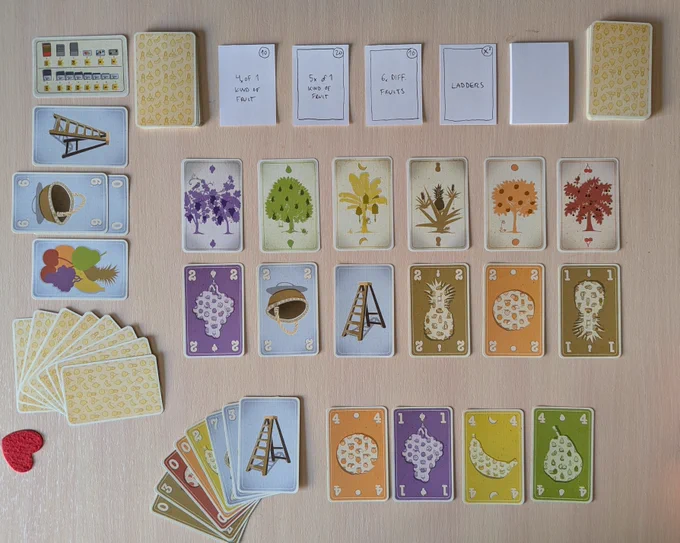 Photo of Jeroen Geenen's Cherry Picking, with some prototype cards mixed in.