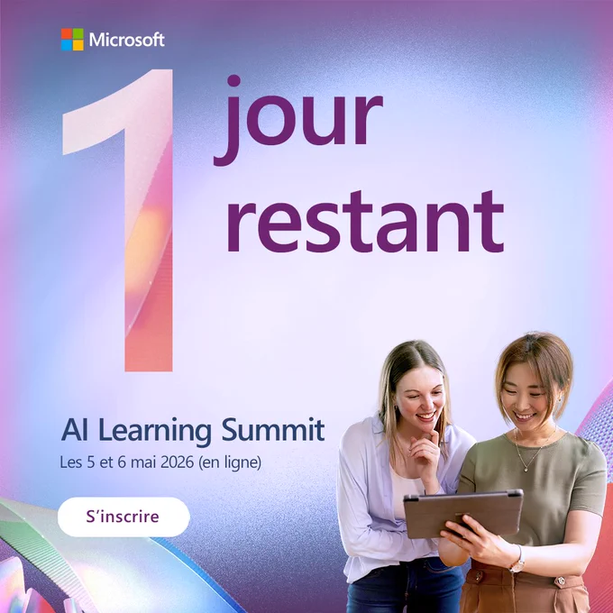 1 jour restant
AI Learning Summit
Les 5 et 6 mai 2026
S'inscrire
