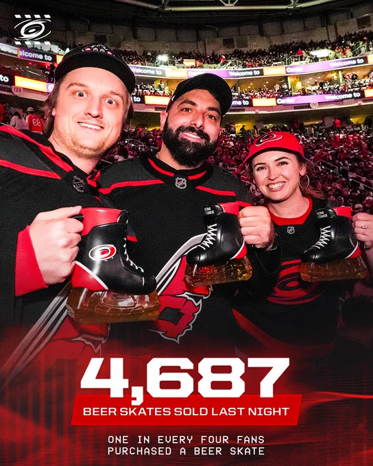 Graphic promoting beer skate sales:

4,687 beer skates sold last night, one in every four fans purchased a beer skate 