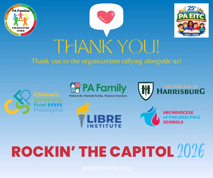 A graphic showing appreciation for organizations supporting educational choices. Features logos and text expressing gratitude.