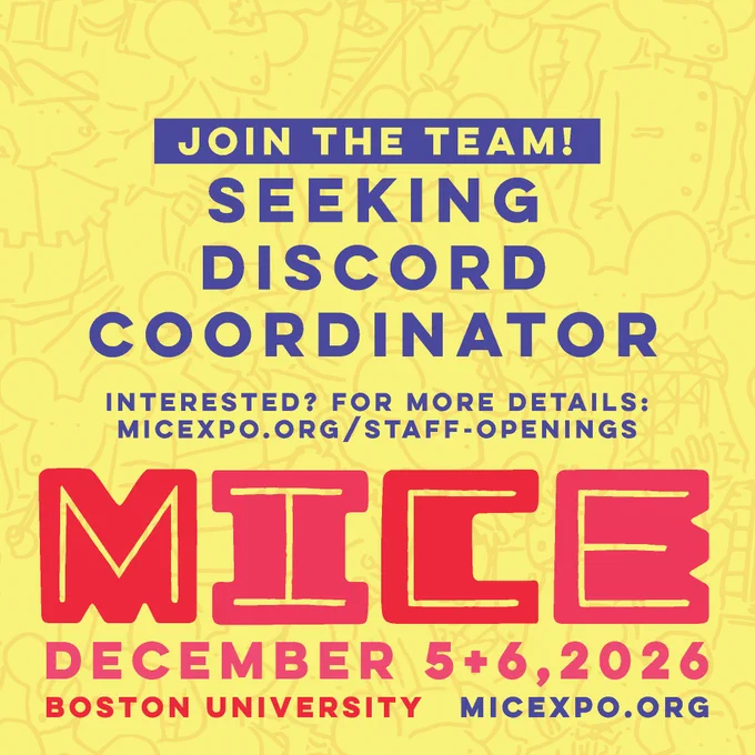 MICE is looking for a Discord Coordinator! Check out our staff openings page on our linktree for more information!
