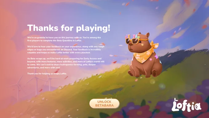 Thanks for playing Loftia Beta ending screen.