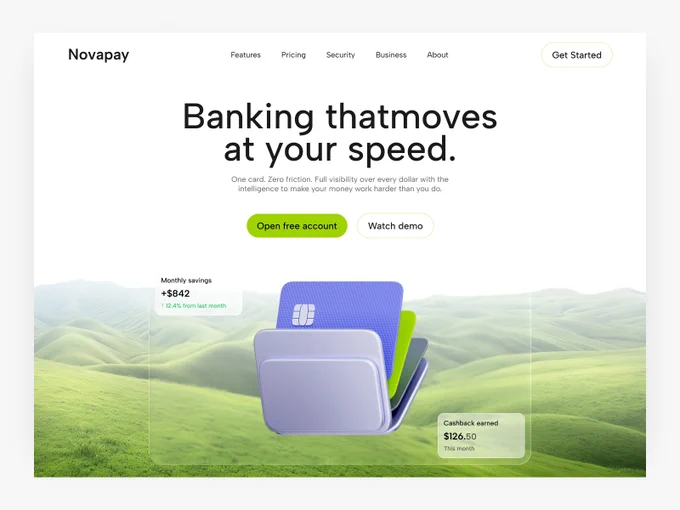 Fintech Landing Page Design 

A modern fintech landing page for Novapay, designed with a clean layout and strong visual hierarchy to create a premium, high-converting user experience.

It focuses on clarity, usability, and trust combining bold typography, soft gradients, and 3D visuals to deliver a sleek and intuitive interface. Minimal, elegant, and built for performance.

AVAILABLE FOR NEW PROJECT
Feel free to mail me: efatuix@gmail.com
📞 Whatsapp:  8801409008486. 

#fintech #saasdesign #webdesign #uidesign #uxdesign #landingpage #modernui #minimaldesign #productdesign #websitedesign #fintechapp 