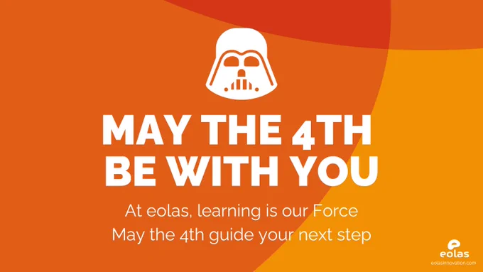 "May the 4th be with you" text, for "may the force be with you", with an icon representing Darth Vader from Star Wars