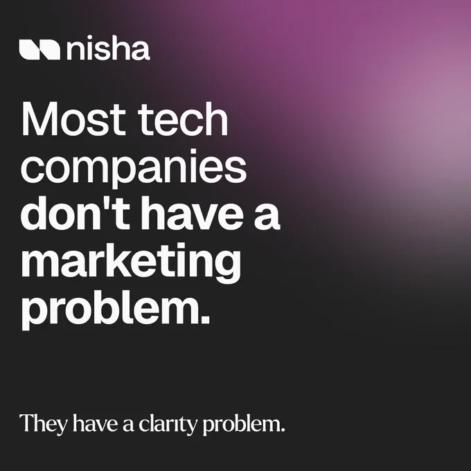 A dark gradient background features bold white text discussing clarity issues in tech companies' marketing strategies.