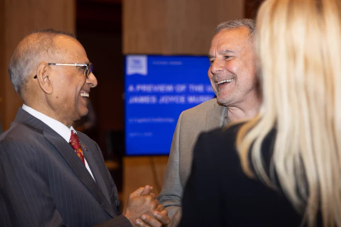 President Tripathi speaks with UB supporters at the Library of Congress where he previewed the planned James Joyce Museum – the future home for UB’s world-renowned collection of Joyce materials.