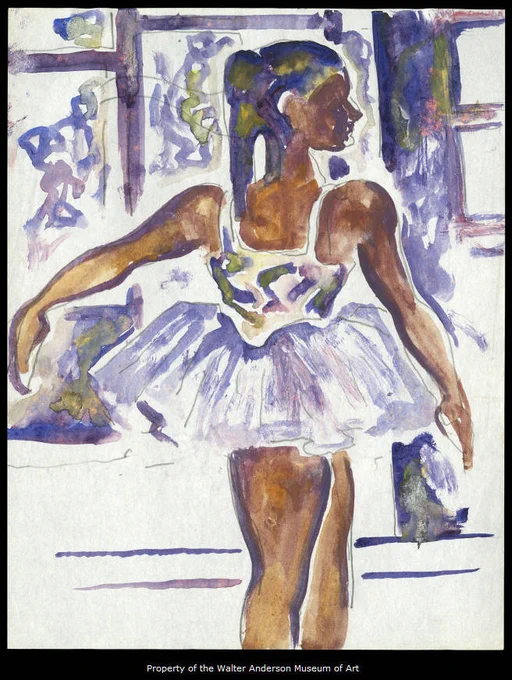 From the Walter Anderson Museum of Art Gift of Leif Anderson Collection. An original watercolor by Walter Inglis Anderson. The image depicts the artists youngest daughter in her ballet outfit.