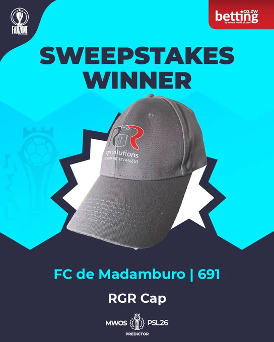 A graphic celebrating the winner of a sweepstakes, featuring a promotional cap. The mood is celebratory and promotional.