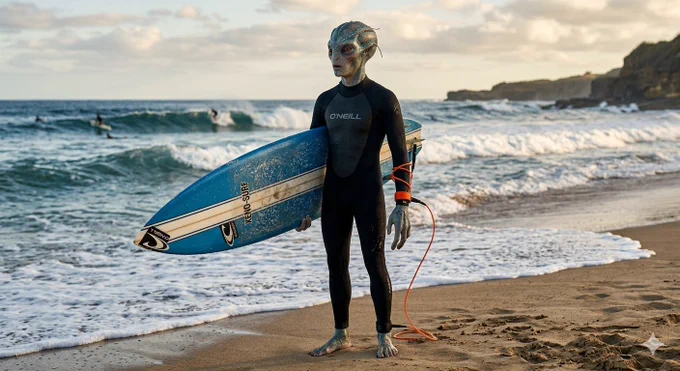 Direto de outro planeta… mas já dropando na nossa onda 🌊👽

No line-up, o surf é universal.

#AlienSurf #SurfReport #WaveLife #SurfCulture #CosmicSurf #OceanVibes #LineUp #Surfing #OutroPlaneta #PerfectWave