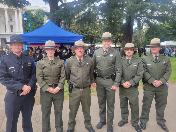 Group photo of State Park Peace Officers (Rangers and Lifeguards) at the State Capitol memorial ceremony for fallen state peace officers. 