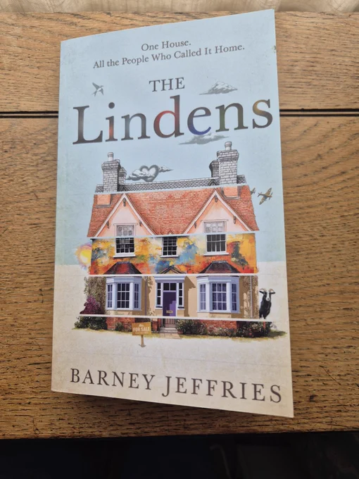Front cover of The Lindens by Barney Jeffries. Pale blue cover picture of a pale blue house, with two gabled windows upstairs, a For Sale sign outside.