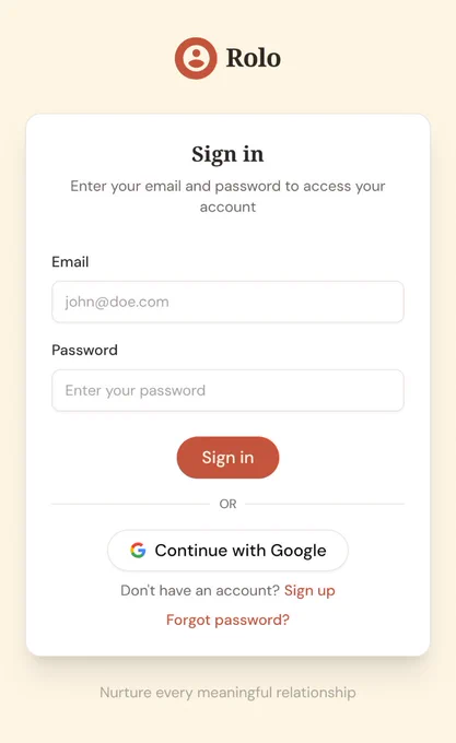 Rolo sign in page with Continue with Google button